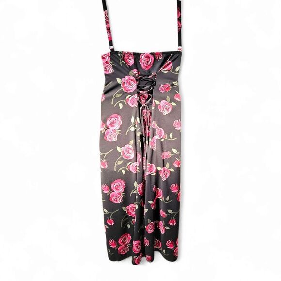TORRID Plus Size Tea Length Stretch Challis Back Lace- Up Rose Slip Dress 1X - Picture 9 of 16